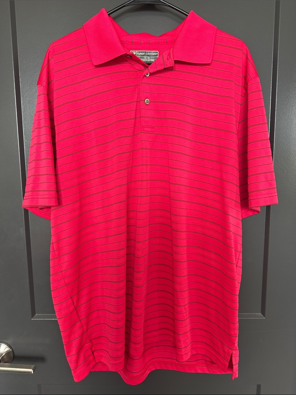 Men's Hot Pink Striped Polo Shirt - Classic Short Sleeve